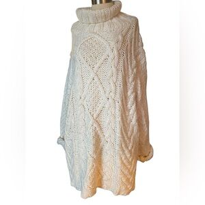 Fishermen’s Sweater Women’s 2X Chunky Knit Cowl Neck Cream Oversized Wool